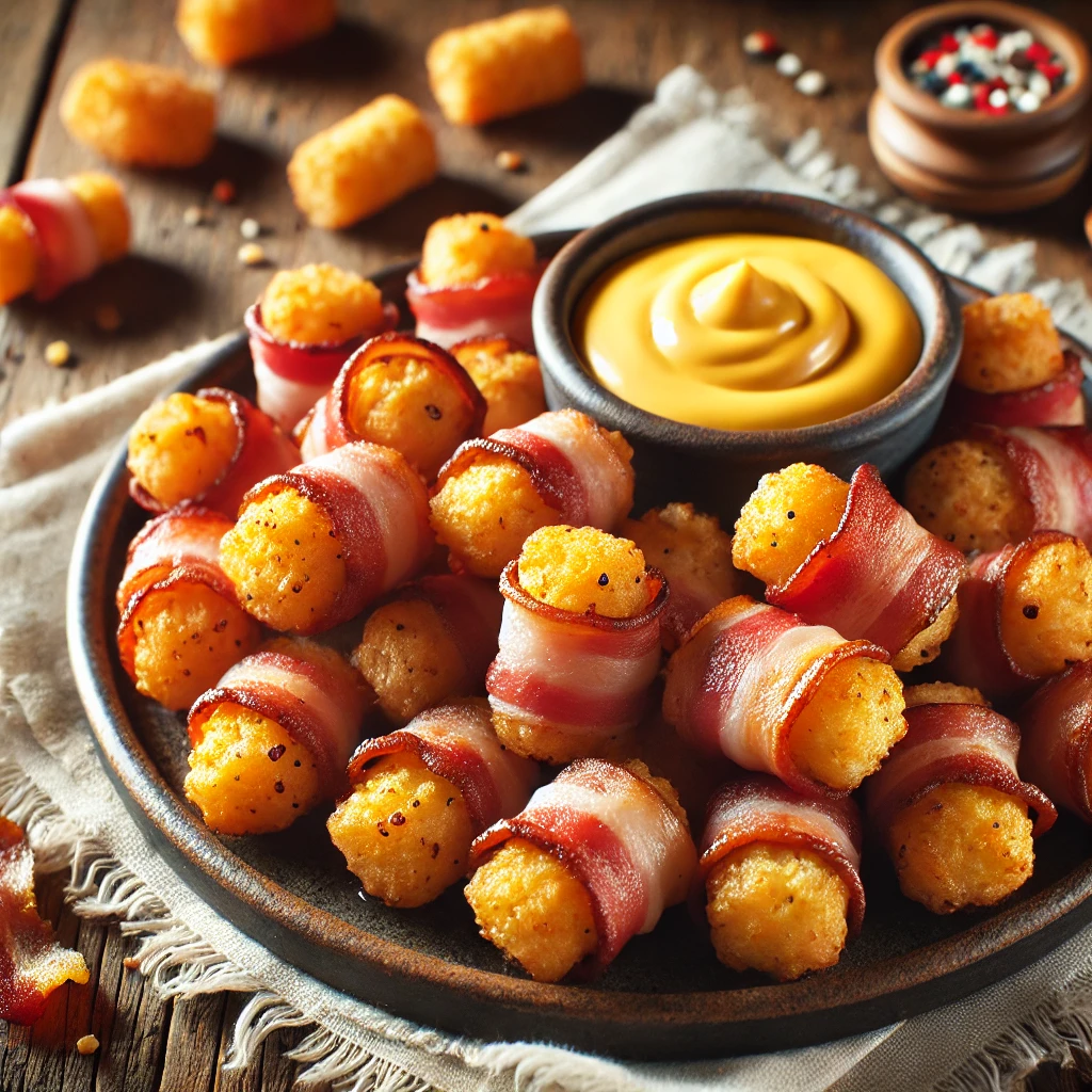 Bacon-wrapped tater tot bites with crispy bacon and golden tater tots
