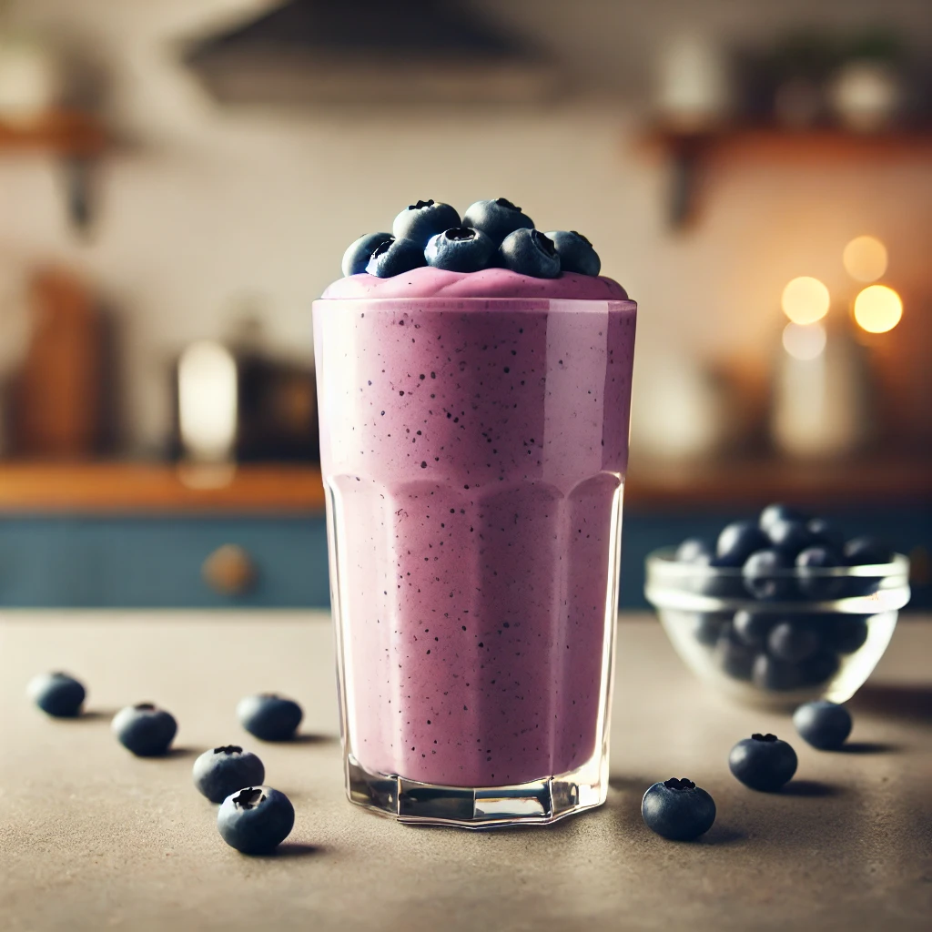 Blueberry vanilla smoothie with fresh blueberries, creamy yogurt, and a hint of vanilla