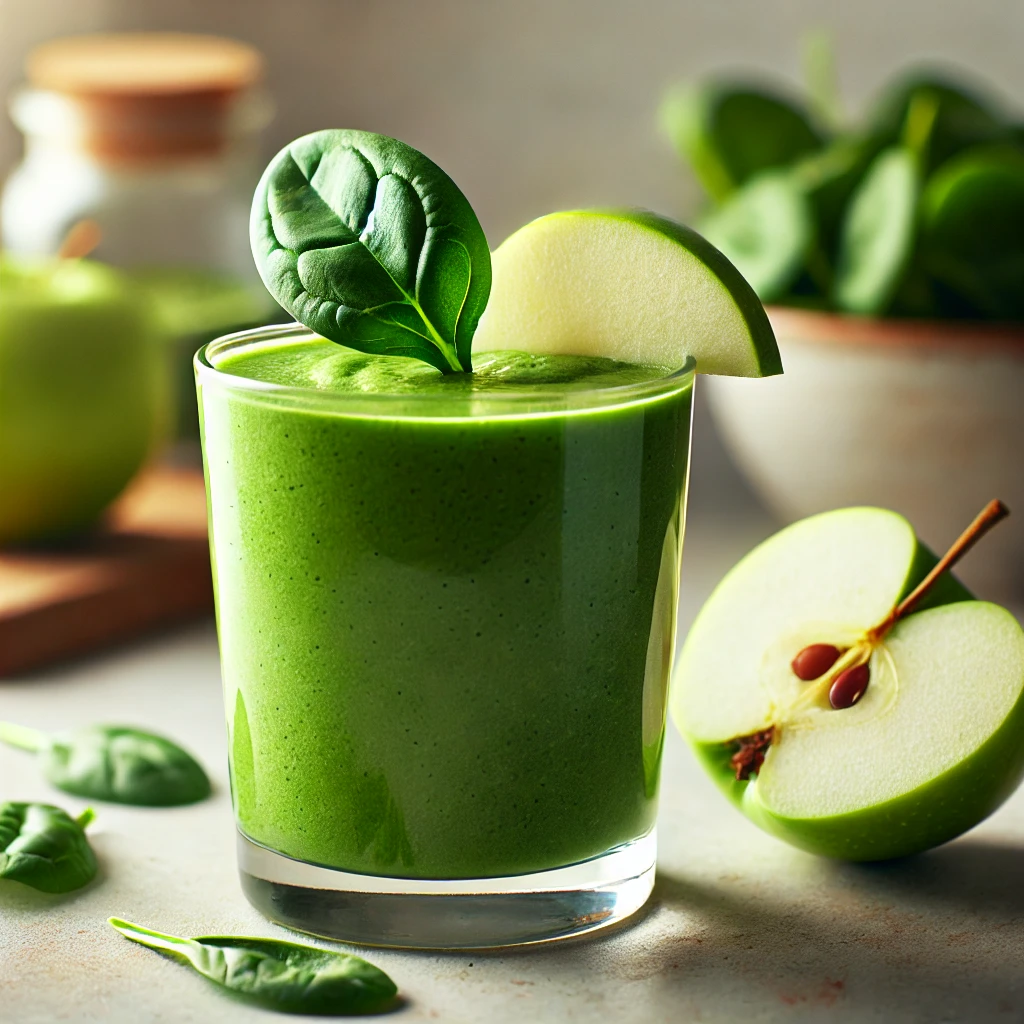 Green detox smoothie with spinach, kale, apple, and a refreshing citrus blend