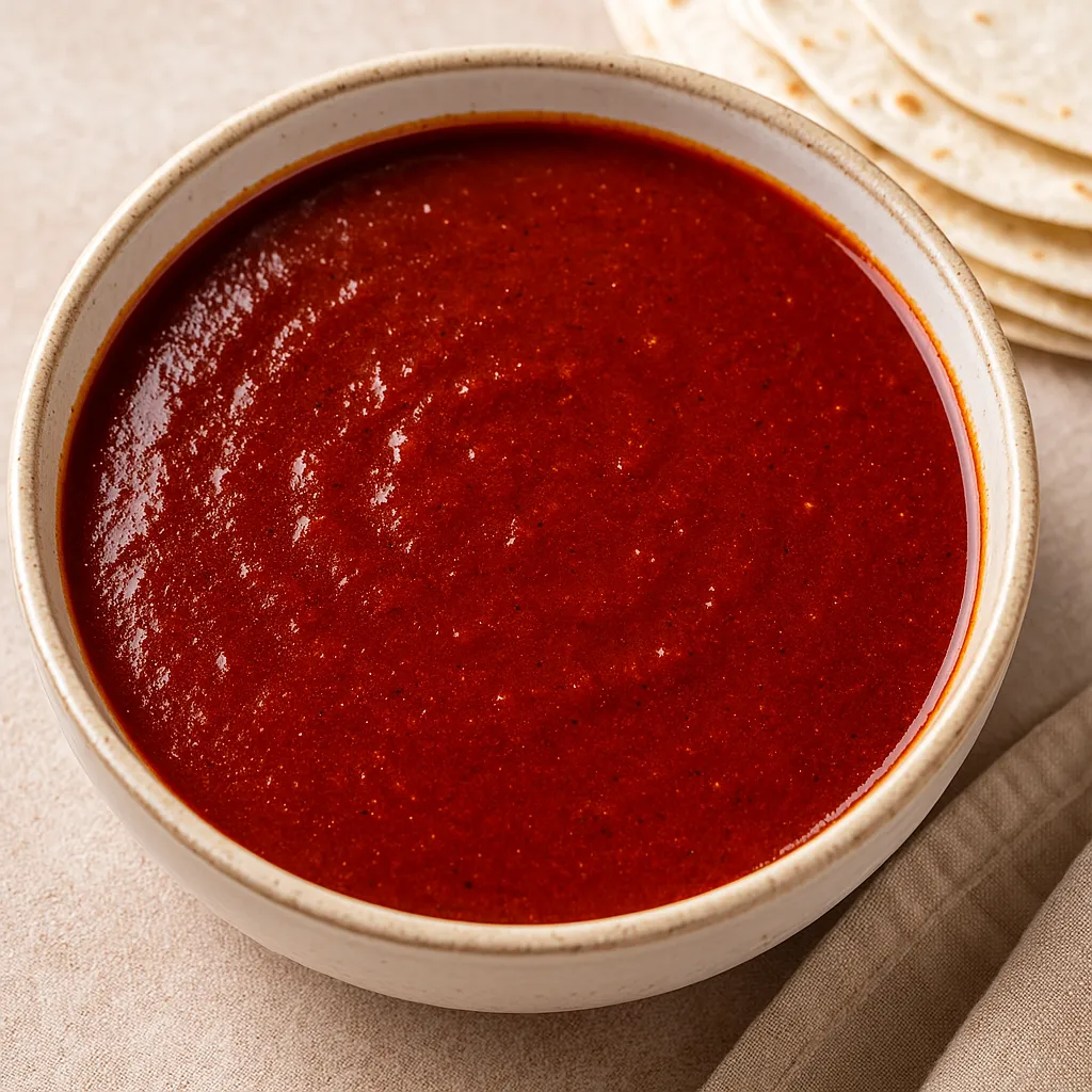 New Mexico Hatch Red Chili made with dried chili pods and rich spices, blended into a smooth homemade sauce