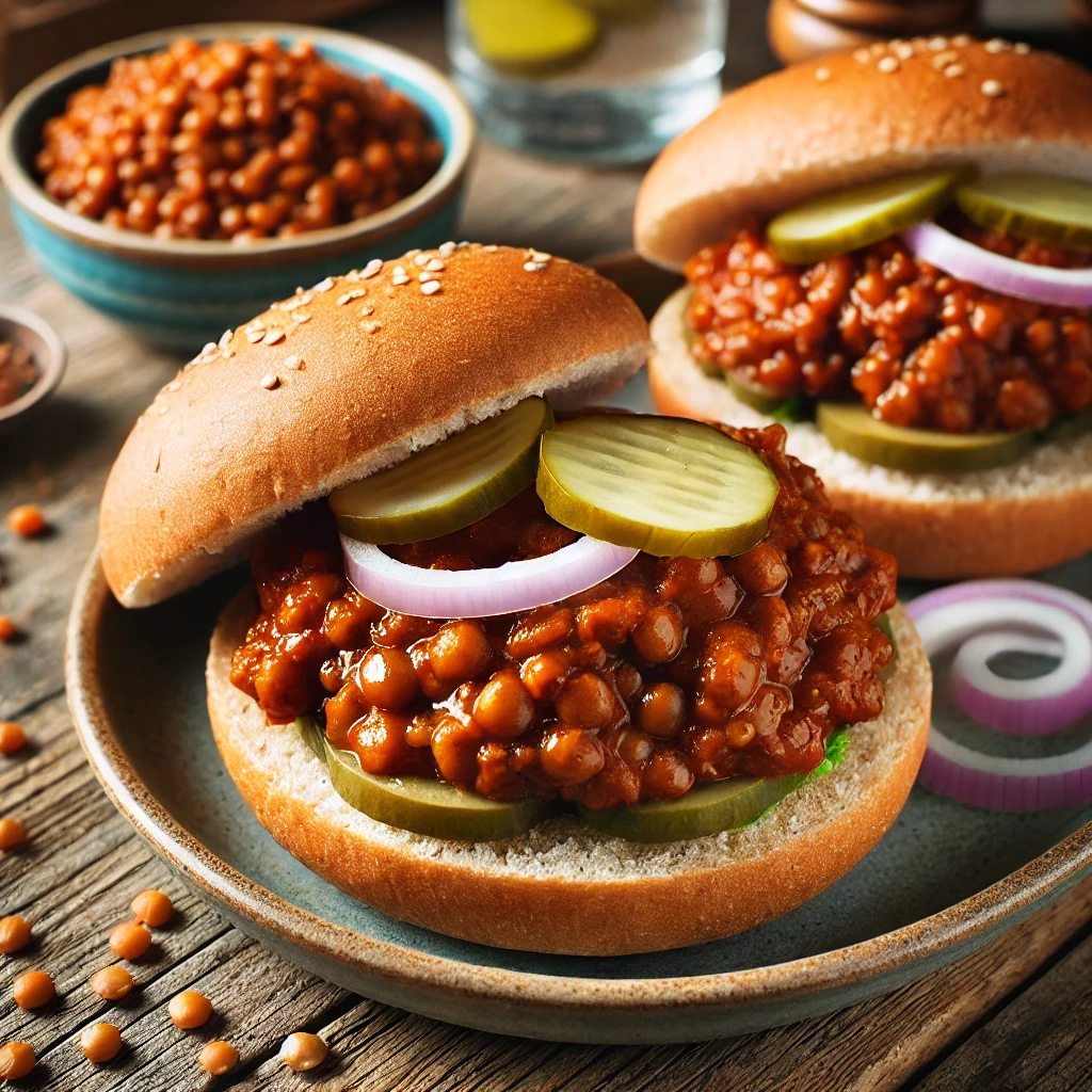 Vegan lentil sloppy joes with savory lentils in a tangy, spiced tomato sauce